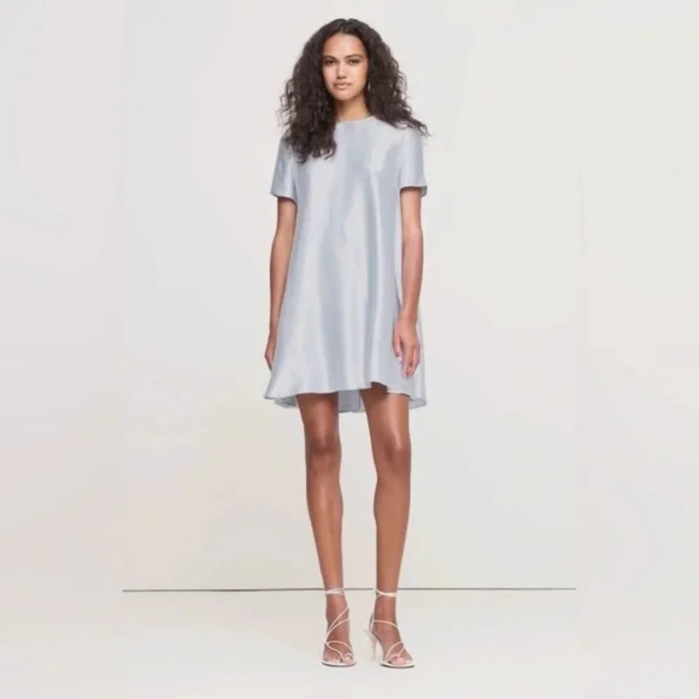 Satin Mini Dress Medium w/ Pockets Banana Republic Aurelia Light Blue - Picture 2 of 8